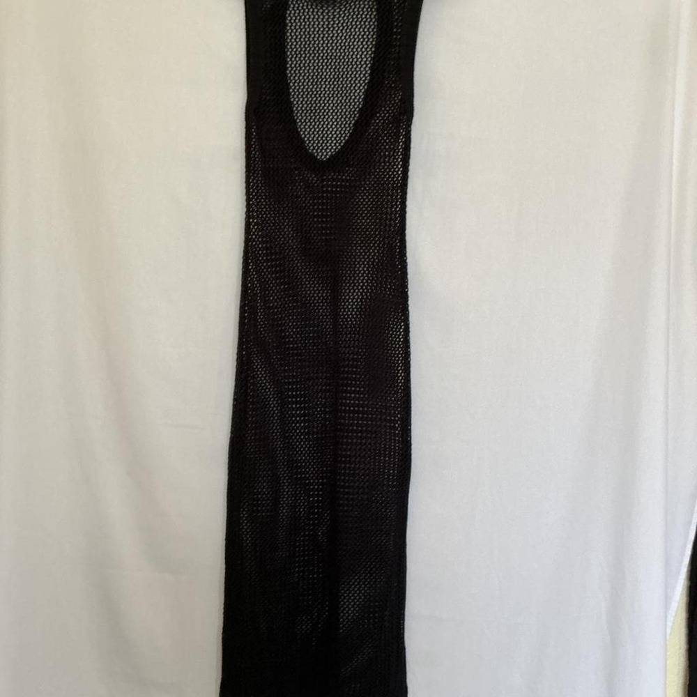 See-through Mesh Crochet Dress Black Maxi Side LSlits Super Soft